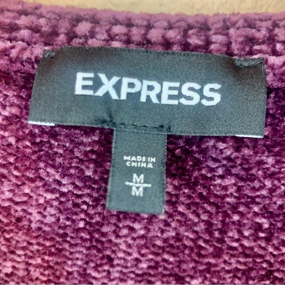 Express Sweater Medium Deep V-Neck Purple Chenille Super Soft 3/4 Length Sleeve - Picture 7 of 16